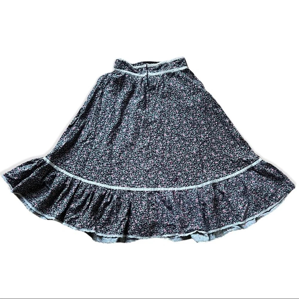 Gunne Sax skirt, vintage 70s prairie - blue calico with white trim- vtg size 11 - Picture 4 of 6